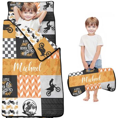 Personalized Toddler Nap Mat with Name  Custom Patchwork Design Sleeping Bag with Pillow & Blanket for Boys  Ideal Slumber Bags for Daycare, Preschool & Kindergarten