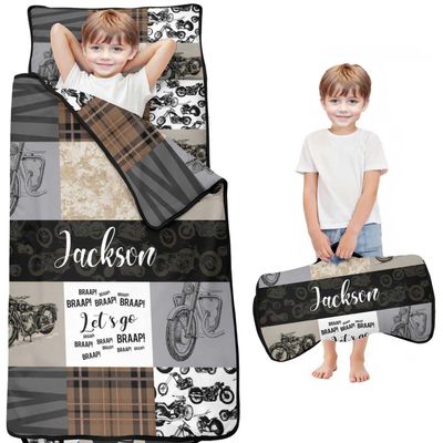 Personalized Toddler Nap Mat with Name  Custom Patchwork Design Sleeping Bag with Pillow & Blanket for Boys  Ideal Slumber Bags for Daycare, Preschool & Kindergarten