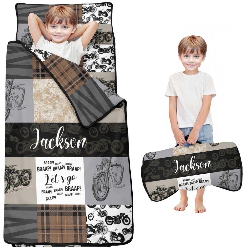 Personalized Toddler Nap Mat with Name  Custom Patchwork Design Sleeping Bag with Pillow & Blanket for Boys  Ideal Slumber Bags for Daycare, Preschool & Kindergarten