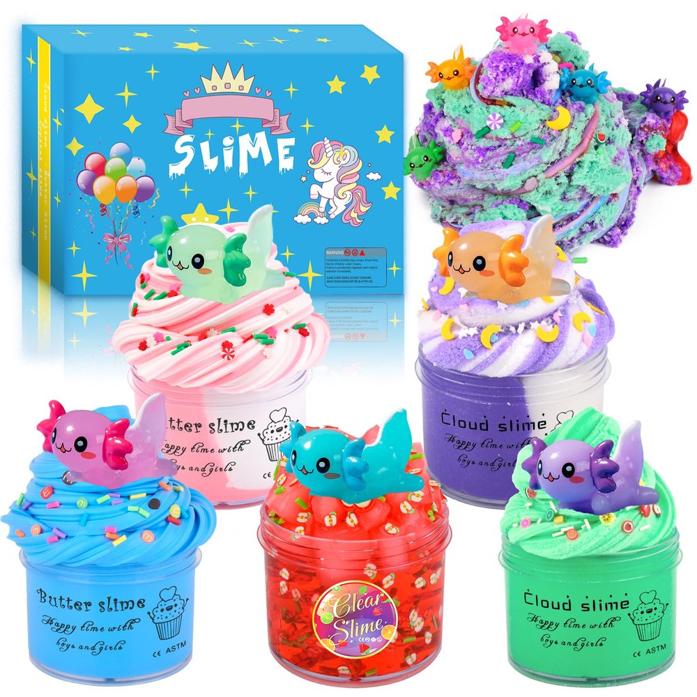 5 Pack Slime Set for Kids Party Favors, 2 Butter 2 Cloud 1 Clear Slime Pack, Soft Stretchy DIY Toys for Girls Boys