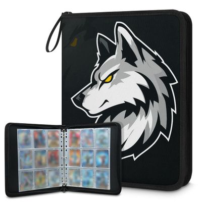 Kuquteed Wild Animal Wolves Trading Card Binder 9 Pocket 900 Cards Holder Collector Album with 50 Removable Sleeves Toys Gifts for Boys Girls Gray White Sports Game Cards