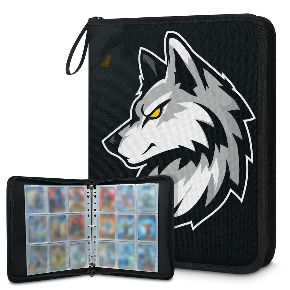 Kuquteed Wild Animal Wolves Trading Card Binder 9 Pocket 900 Cards Holder Collector Album with 50 Removable Sleeves Toys Gifts for Boys Girls Gray White Sports Game Cards