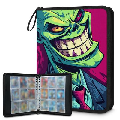 Kuquteed Cartoon Zombie Trading Card Binder 4 Pocket 400 Cards Holder Collector Album with 50 Removable Sleeves Toys Gifts for Boys Girls Green Purple Sports Game Cards