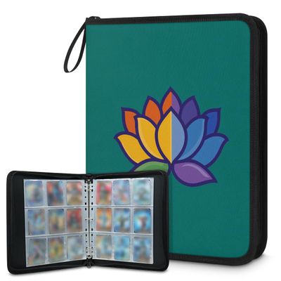 Kuquteed Colorful Lotus Flower Trading Card Binder 4 Pocket 400 Cards Holder Collector Album with 50 Removable Sleeves Toys Gifts for Boys Girls Sea Green Sports Game Cards