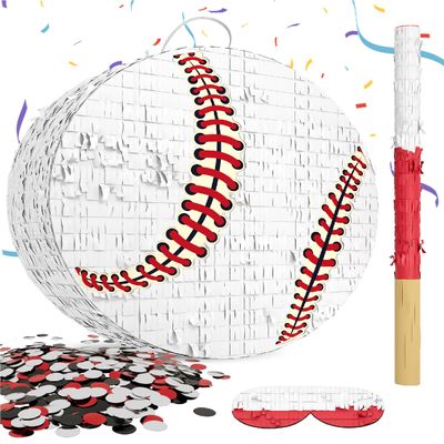 Baseball Piata for Boys Includes Wooden Bat, Blindfold, and Confetti 13"x13"x3" Perfect for Sports-Themed Party Decorations and Birthday Party Fun