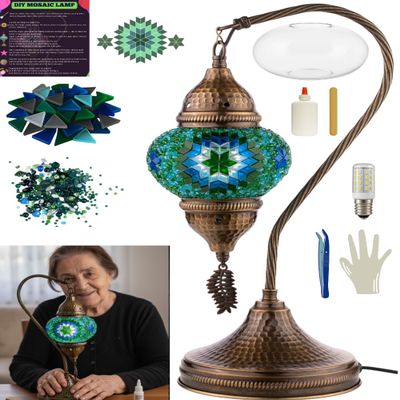 DEMMEX DIY Turkish Moroccan Mosaic Lamp Making Kit Beginner Friendly Mosaic Art & Craft Project Kit for Adults & Teens No Grout/Plaster Needed Fun, Easy, No Experience Required