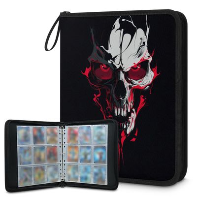Kuquteed White Skull Head Trading Card Binder 9 Pocket 900 Cards Holder Collector Album with 50 Removable Sleeves Toys Gifts for Boys Girls Black Red Sports Game Cards