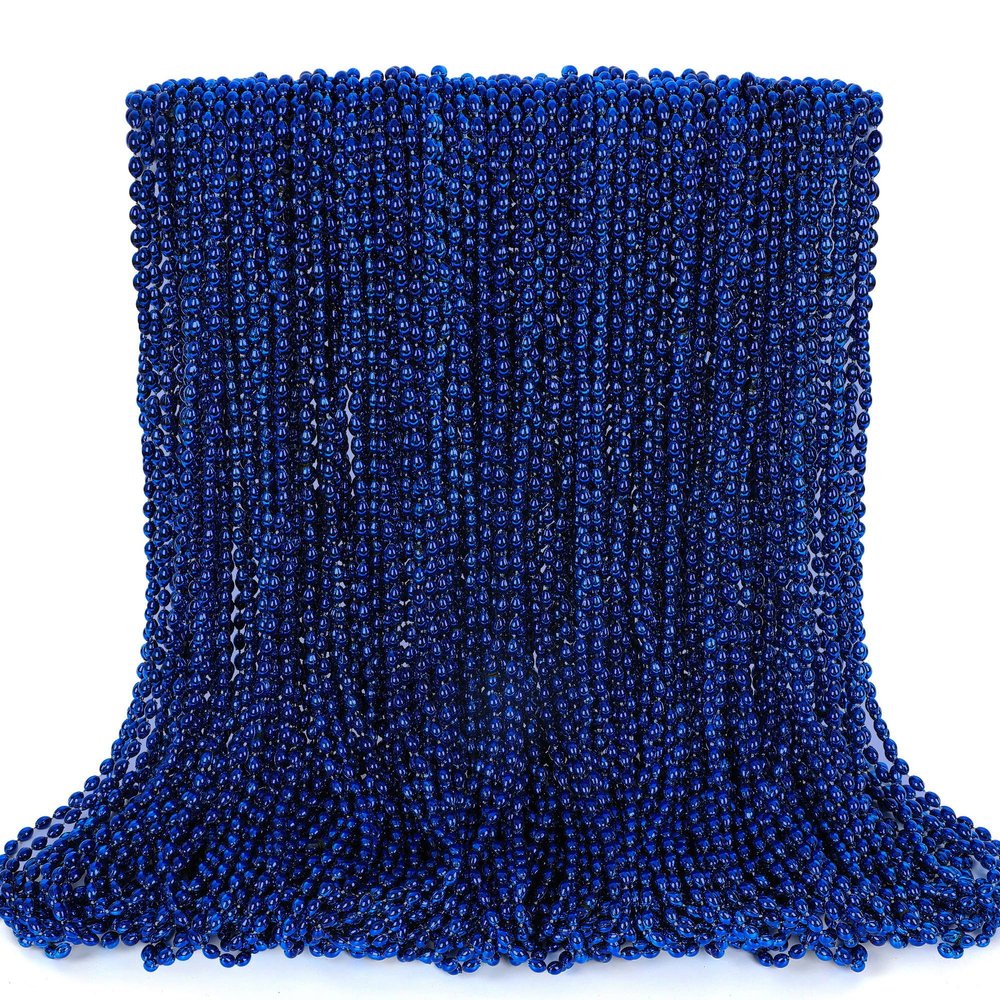 EOBOH 100PCS Blue Bead Necklace, Oval Blue Beads Stuff Accessories, 32" Mardi Gras Beads Necklace Costume, Festival Events Parade Throw for Xmas Mardi Gras Wedding Gender Reveal Party Supplies