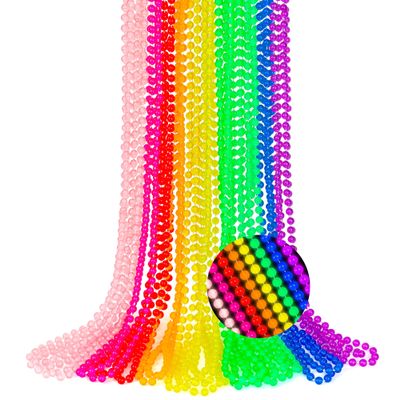 EOBOH 12PCS Mardi Gras Beads Neon, Glow in the Dark Metallic 8 Kinds of Color Bead Necklaces, 33" Beaded Necklace Costume Party Favor Supplies for Festival Parade Throw Accessories Wedding Birthday
