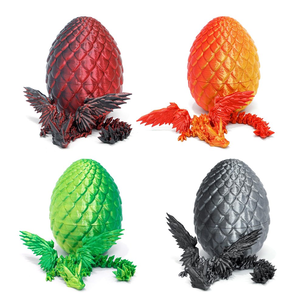 Flavery 4 Pack 3D Printed Dragon Egg - Party Favors, Small Egg with Wings Dragon Inside, 3D Printed Fidget Toys, Classroom Prizes, Surprise Gift for Birthday, Christmas, Home Office Decor