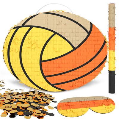 Volleyball Piata  Includes Wooden Stick, Blindfold, and Confetti  13"x13"x3"  Perfect for Sports Party Decorations and Volleyball Pinatas for Birthday Party