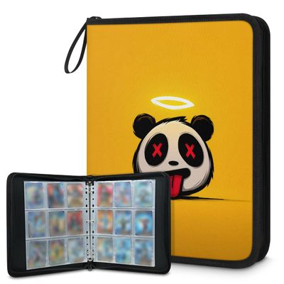 Kuquteed Angel Halo Panda Trading Card Binder 9 Pocket 900 Cards Holder Collector Album with 50 Removable Sleeves Toys Gifts for Boys Girls Golden Yellow Sports Game Cards