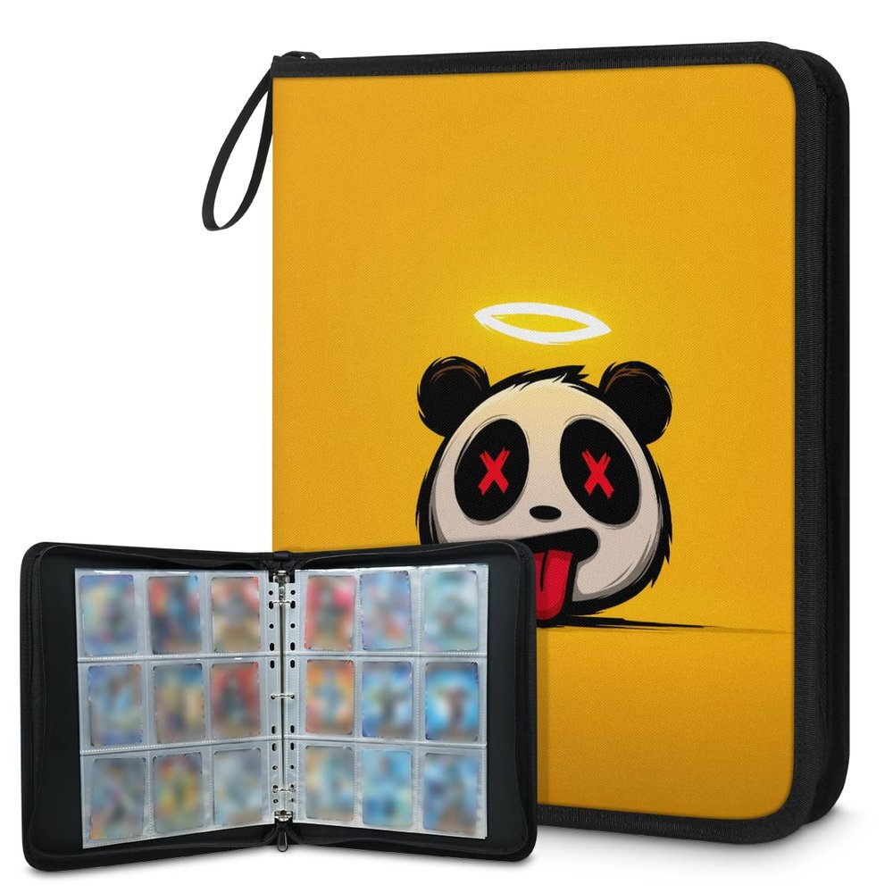 Kuquteed Angel Halo Panda Trading Card Binder 9 Pocket 900 Cards Holder Collector Album with 50 Removable Sleeves Toys Gifts for Boys Girls Golden Yellow Sports Game Cards