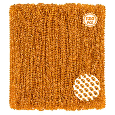 120Pcs Orange Mardi Gras Beads Necklaces, 33 Inch Orange Halloween Party Favors, Halloween Bead Necklaces Festival Accessories for Trick or Treat Parade Mardi Gras Throws Holiday Party Supplies
