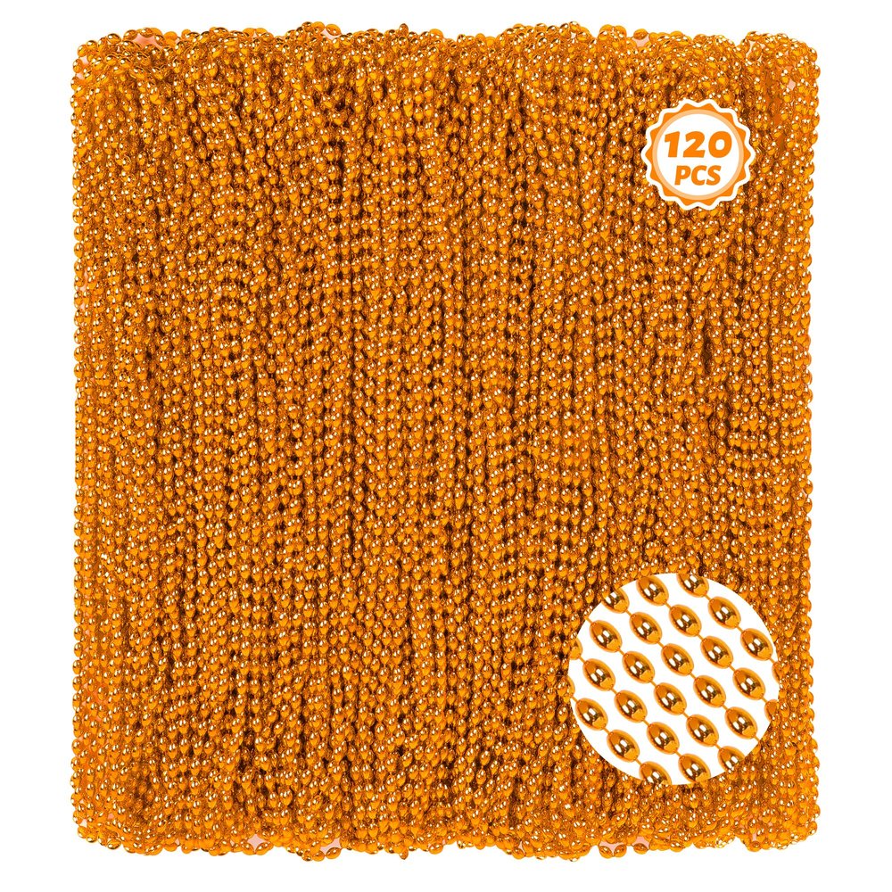 120Pcs Orange Mardi Gras Beads Necklaces, 33 Inch Orange Halloween Party Favors, Halloween Bead Necklaces Festival Accessories for Trick or Treat Parade Mardi Gras Throws Holiday Party Supplies