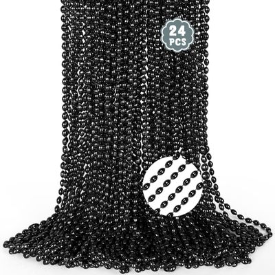 Black Mardi Gras Beads, 24PCS Black Bead Necklaces Bulk, 32" Oval Costume Halloween Beaded Necklaces, Festival Parade Throw for Halloween Wedding Party Events Stuff Accessories Supplies Decorations