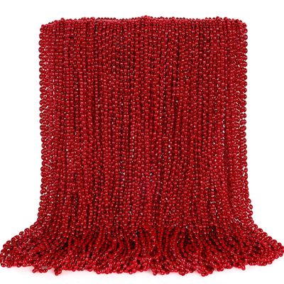 100PCS Red Bead Necklace, Christmas Oval Beads Stuff Party Favors, 32" Red Beaded Necklace Festival Parade Throw Accessories, Mardi Gras Beads Wedding Birthday Valentines Christmas Celebrations Decor