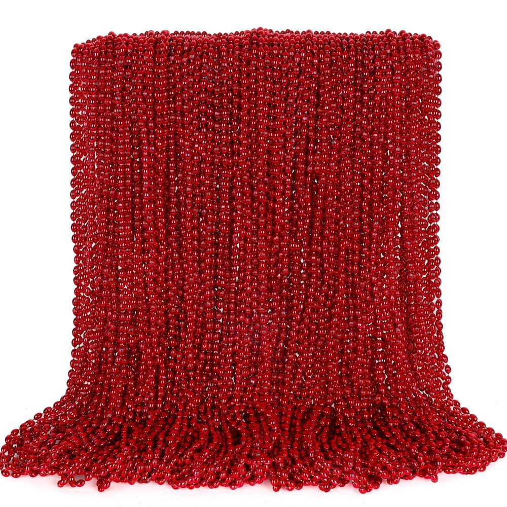 100PCS Red Bead Necklace, Christmas Oval Beads Stuff Party Favors, 32" Red Beaded Necklace Festival Parade Throw Accessories, Mardi Gras Beads Wedding Birthday Valentines Christmas Celebrations Decor
