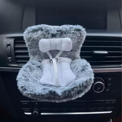 SwiftServ Doll Car Seat for 38 inch Figures, Fits Character Plushes, Blind Box Dolls & Vinyl Collectibles, Includes Air Vent Clip & Desktop Stand, Cute Car Ornament for Collectors (Grey)