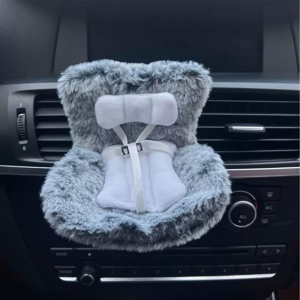 SwiftServ Doll Car Seat for 38 inch Figures, Fits Character Plushes, Blind Box Dolls & Vinyl Collectibles, Includes Air Vent Clip & Desktop Stand, Cute Car Ornament for Collectors (Grey)
