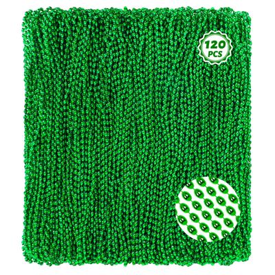 120Pcs Green Mardi Gras Beads Necklaces, 33 Inch Oval Beads Necklace St Patricks Day Accessories, Green Beaded Necklace Mardi Gras Favors Carnival Theme Party Decorations Christmas Party Favors