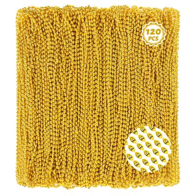 Huskein 120Pcs Gold Mardi Gras Beads Necklaces, 33 Inch Oval Beads Necklaces Gold Accessories, Christmas New Years Eve Party Favors, Mardi Gras Favors New Years Supplies Christmas Decorations