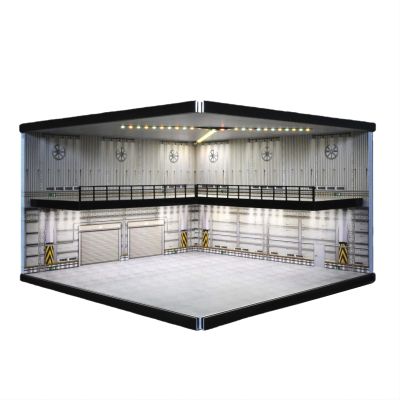 1/64 Model Car Display Case,Fits for 1/64 Hot Wheels Diecast Model Car,Diorama Double Decker Car Showroom Garage Model with Dimmable LED Lighting City Car Parking Lot Scene Model Collection (A)
