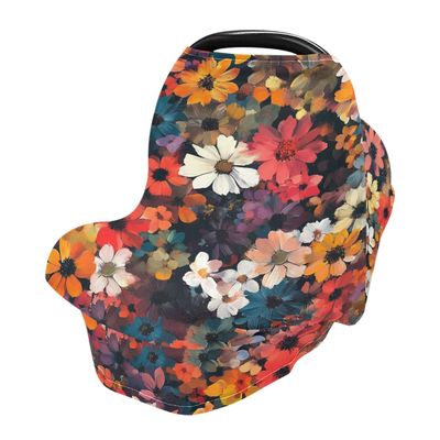 Baby Car Seat Canopy Covers Nursing Cover Stretchy Boys Girls Flower Oil Painting Carrier Cover Breastfeeding Cover Breathable