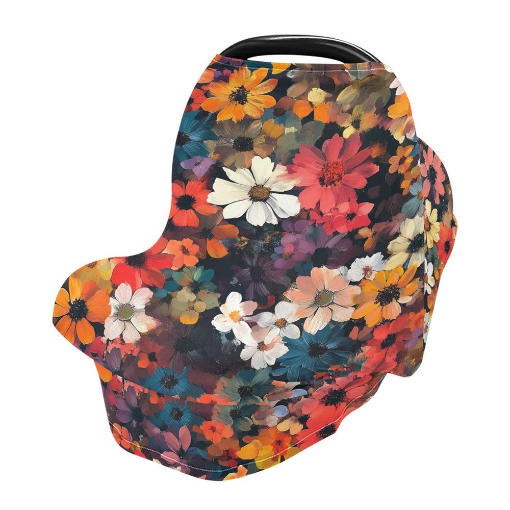 Baby Car Seat Canopy Covers Nursing Cover Stretchy Boys Girls Flower Oil Painting Carrier Cover Breastfeeding Cover Breathable
