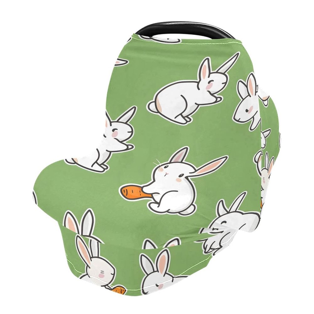 Baby Car Seat Canopy Covers Nursing Cover Stretchy Boys Girls Rabbit Green Carrier Cover Breastfeeding Cover Breathable