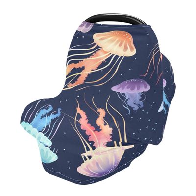 Baby Car Seat Canopy Covers Nursing Cover Stretchy Boys Girls Colorful Jellyfish Carrier Cover Breastfeeding Cover Breathable