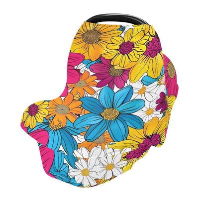 Baby Car Seat Canopy Covers Nursing Cover Stretchy Boys Girls Colored Floral Vivid Carrier Cover Breastfeeding Cover Breathable