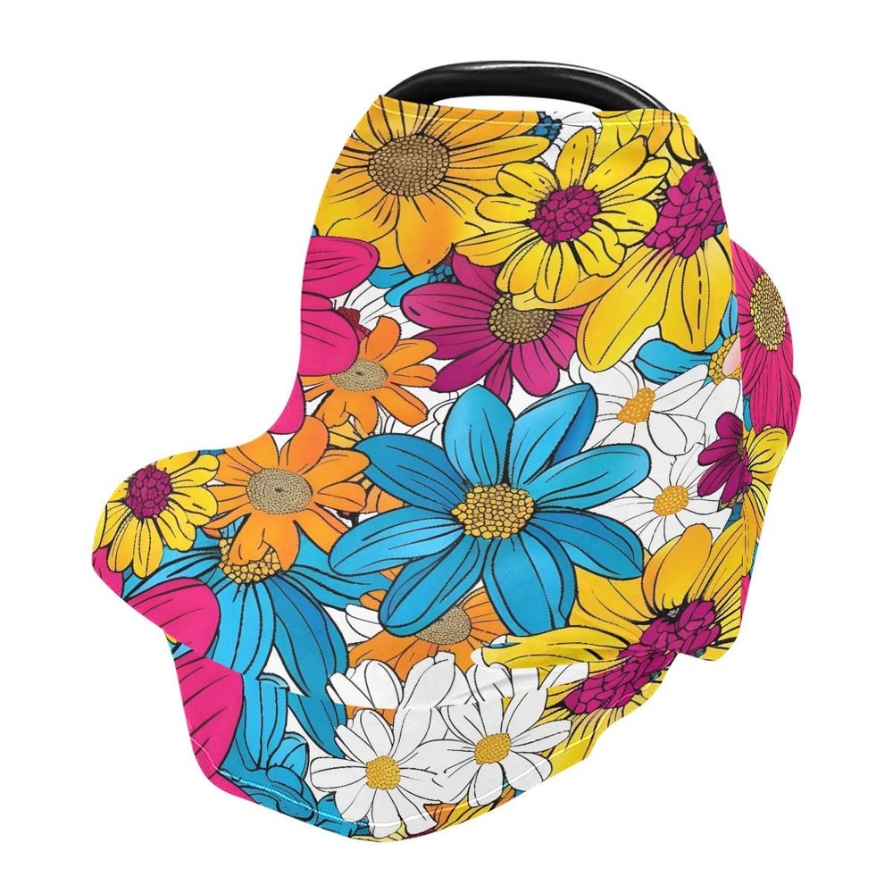 Baby Car Seat Canopy Covers Nursing Cover Stretchy Boys Girls Colored Floral Vivid Carrier Cover Breastfeeding Cover Breathable