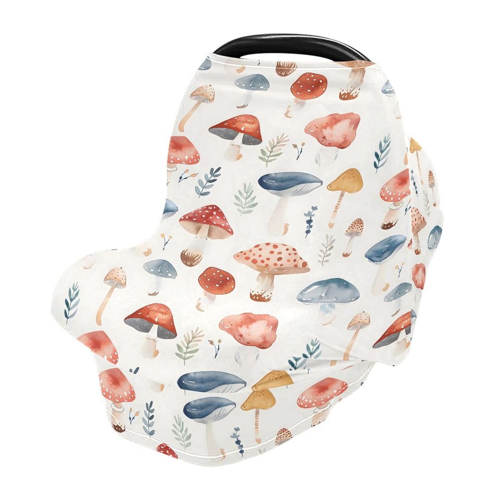Baby Car Seat Canopy Covers Nursing Cover Stretchy Boys Girls Mushrooms Watercolor Carrier Cover Breastfeeding Cover Breathable