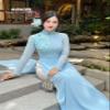 A51 Blue Ao Dai with 3D Floral Embellishments and Crystals No Pants | Traditional Vietnamese Ao Dai | Bridal Ao Dai | Vietnamese Dress For Women | Ao Dai Tet (XL) view 4
