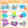 VConejo Dough Tools Play Sets for Kids, 37pcs Clay and Dough Accessories with Storage Container, Mat, Cutters, Rolling Pins, Safety Scissors, Stamps, Animal and 3D Dino Makers for Boys Girls view 4
