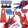 3 Sets Spider Web Shooters Valentines Day for Kids Easter Basket Stuffers Wrist Launcher Toys with Hero Gloves Auto Resetting Boards Spider Cape and Mask Cosplay Costume for Kids Birthday Party view 1