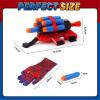 3 Sets Spider Web Shooters Valentines Day for Kids Easter Basket Stuffers Wrist Launcher Toys with Hero Gloves Auto Resetting Boards Spider Cape and Mask Cosplay Costume for Kids Birthday Party view 2