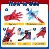 3 Sets Spider Web Shooters Valentines Day for Kids Easter Basket Stuffers Wrist Launcher Toys with Hero Gloves Auto Resetting Boards Spider Cape and Mask Cosplay Costume for Kids Birthday Party view 4