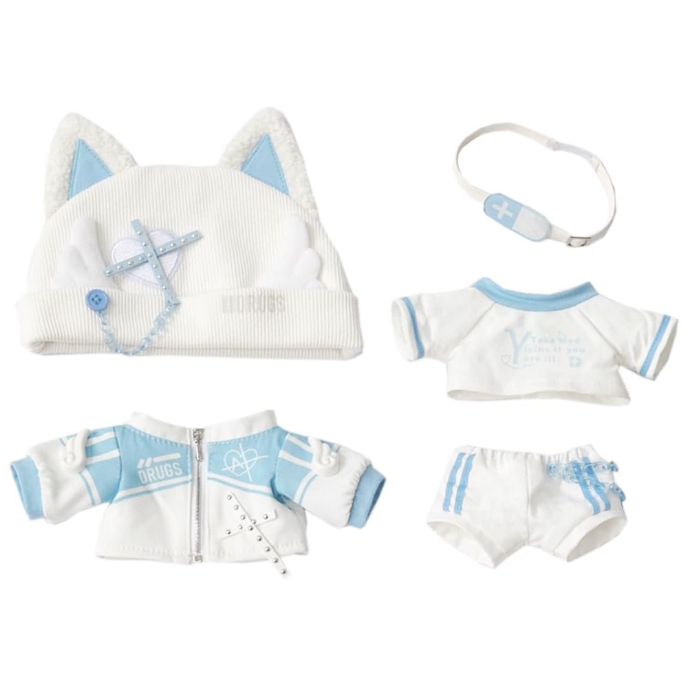 niannyyhouse 10cm 15cm 20cm Plush Doll Clothes Cat Ears Hat Coat T-Shirt Pants Backpack 8in Stuffed Doll Dressup (15cm)