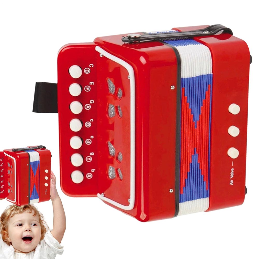 Accordion Instrument - Toddler Button Accordion, Beginner Toy | Portable 7 Keys Button Small for Beginners, Boys And Girls Age 3+, Birthday Gift