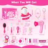 VGOFUN Toddler Vanity Hair Salon Toys for Girls, 27pcs Beauty Salon Playset Kids Pretend Makeup Mini Dressing Table Toy with Mirror & Light, Hairdryer and Styling Accessories Girls Gift for Christmas view 4