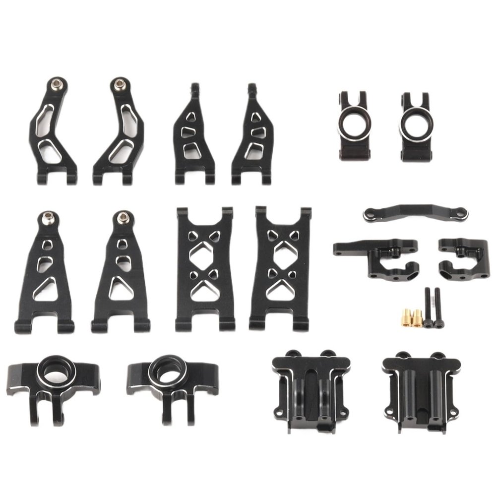 jnxwenu Steering Cup Gearbox Cover Suspension A-arm Steering Group Aluminum for ARR-ma 1/14 Mini for Mo-jave for Grom Upgrade toysCar Accessories(Black Set)