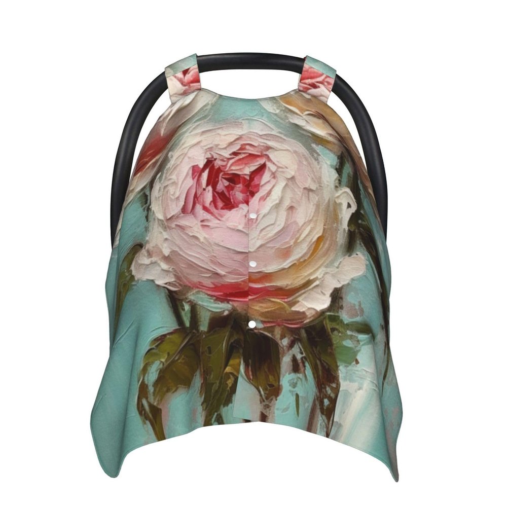 3 Pale Pink Cabbage Roses Car Seat Covers for Babies, Infant Car Seat Canopy, Mom Nursing Breastfeeding Covers, Warm Carseat Canopy for Newborn