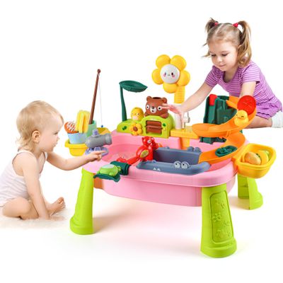 DFDKDJDU 2026 Upgraded Water Table for Toddlers 1-3, Water Table for Kids Ages 4-8 with Pump, Play Sink with Running Water, Kitchen Sink for Toddlers, Fishing Game and Outside Sensory Toys