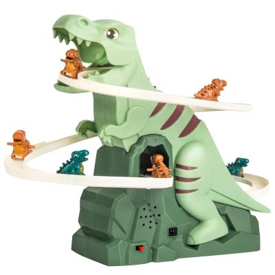 Dinosaur Chasing Race Track, Dinosaur Climbing Slide Stair Toy, Electric Dino Roller Coaster with Light and Music Electric Race Track Game Set Fun Track Slide