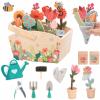GNAYUIJ Wooden Pretend Play Toy Gardening Box-30 Pieces Wood Flower & Garden Tool Sets for Toddler 3 4 5 6 Year Old,Kids Educational Learning Toy,Girls Birthday Gift view 1