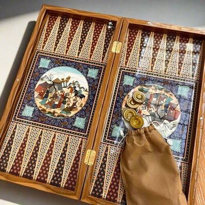 19-inch Backgammon Set for Adults Persian Khatam Large Wooden Game Board Handmade Game Sets - Gift for Dad, Husband, Birthdays