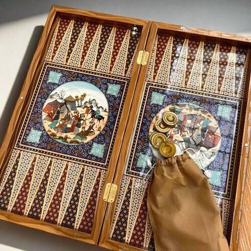 19-inch Backgammon Set for Adults Persian Khatam Large Wooden Game Board Handmade Game Sets - Gift for Dad, Husband, Birthdays