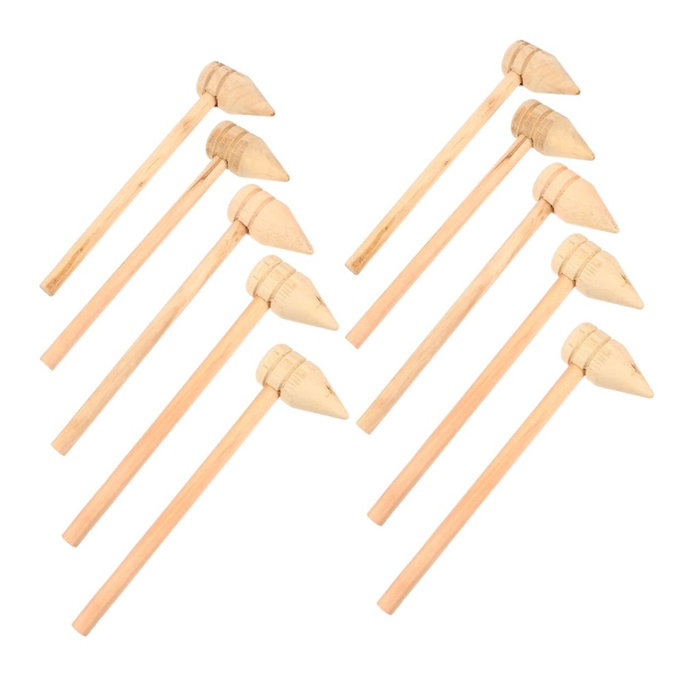 GLEAVI 10pcs Pointed Wooden Mallets Set Bamboo Mini Hammers for Cake Decorating Boys and Girls Play Soft Blow Tasks Non-Damaging Toy Hammers